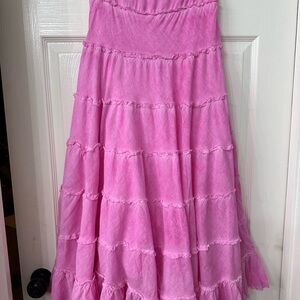 Free People Stuck in the Moment Maxi Tiered Ruffle Lined Skirt Pink size XS